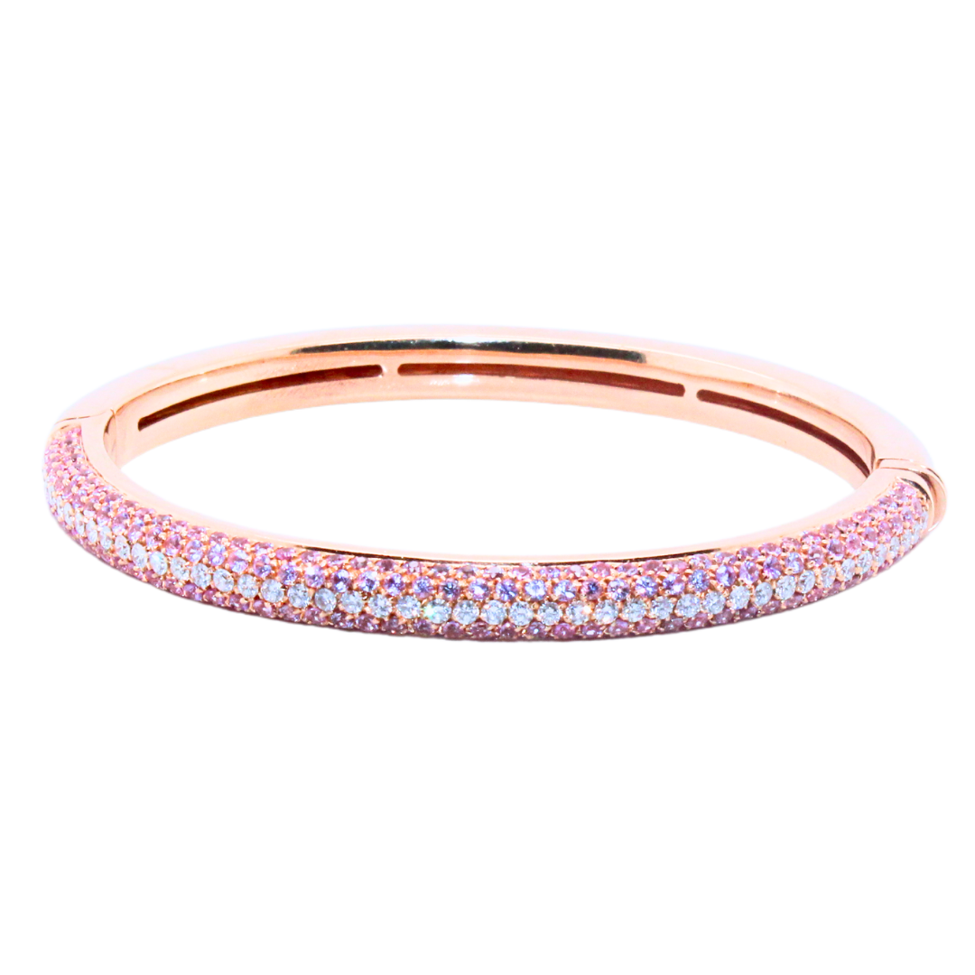 18k Rose Gold Pink Sapphire and Diamond Bangle 4.00Cts