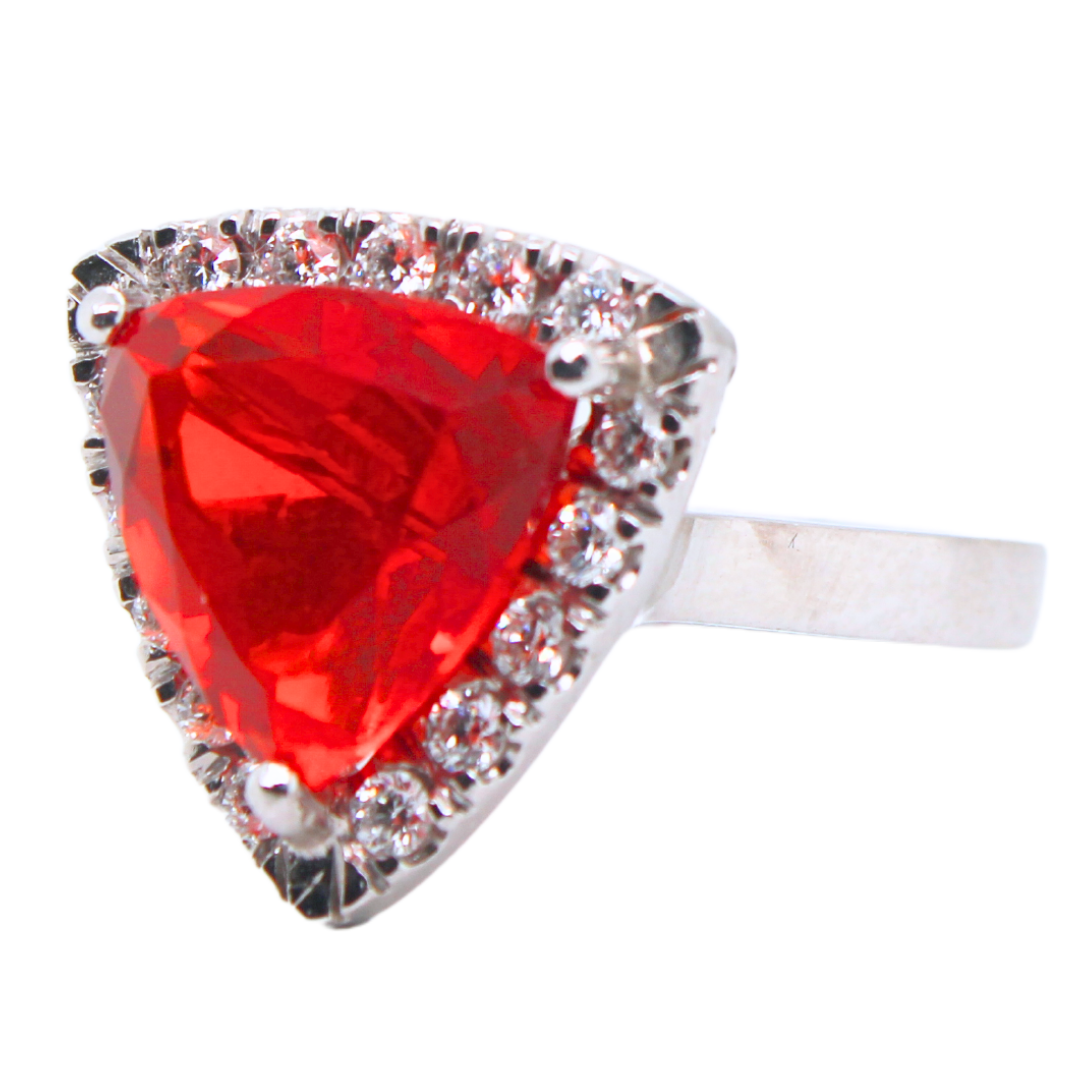 14k White Gold Mexican Orange Red Fire Opal 6.0CTW
