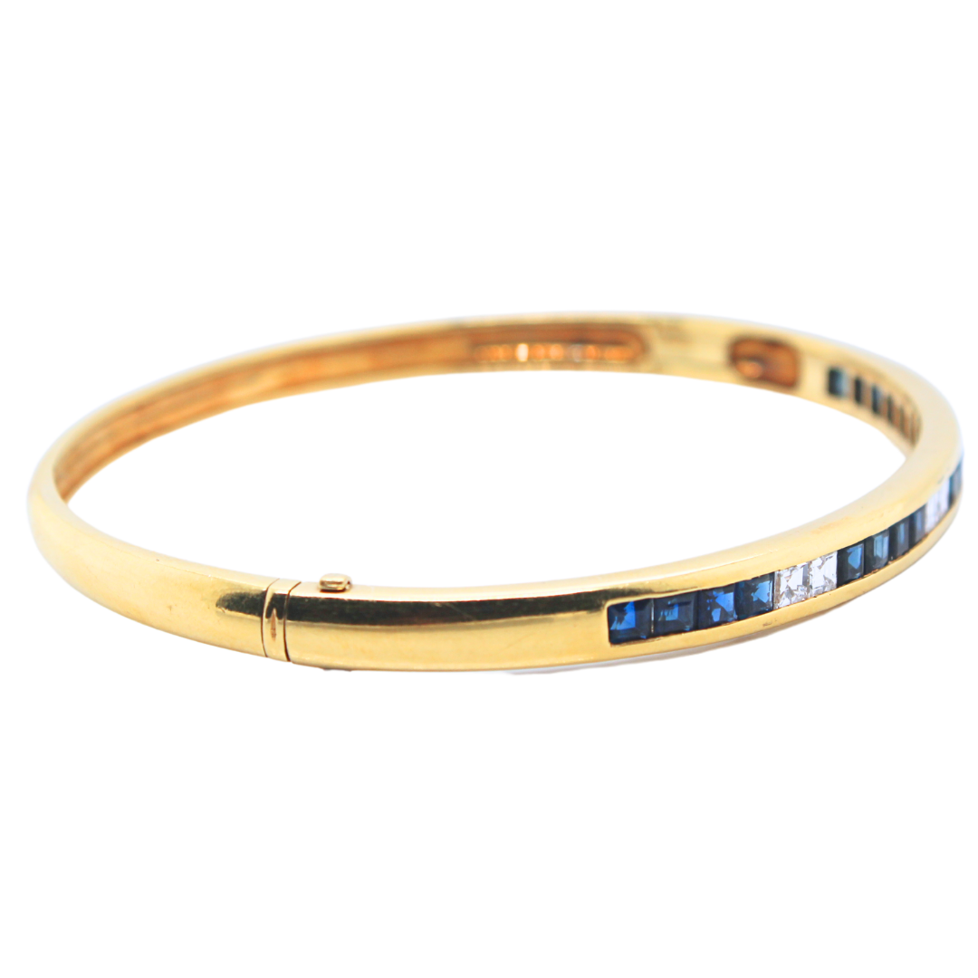 18k Yellow Gold Invisible Set Sapphire and Diamond Bangle 1.75 ctw