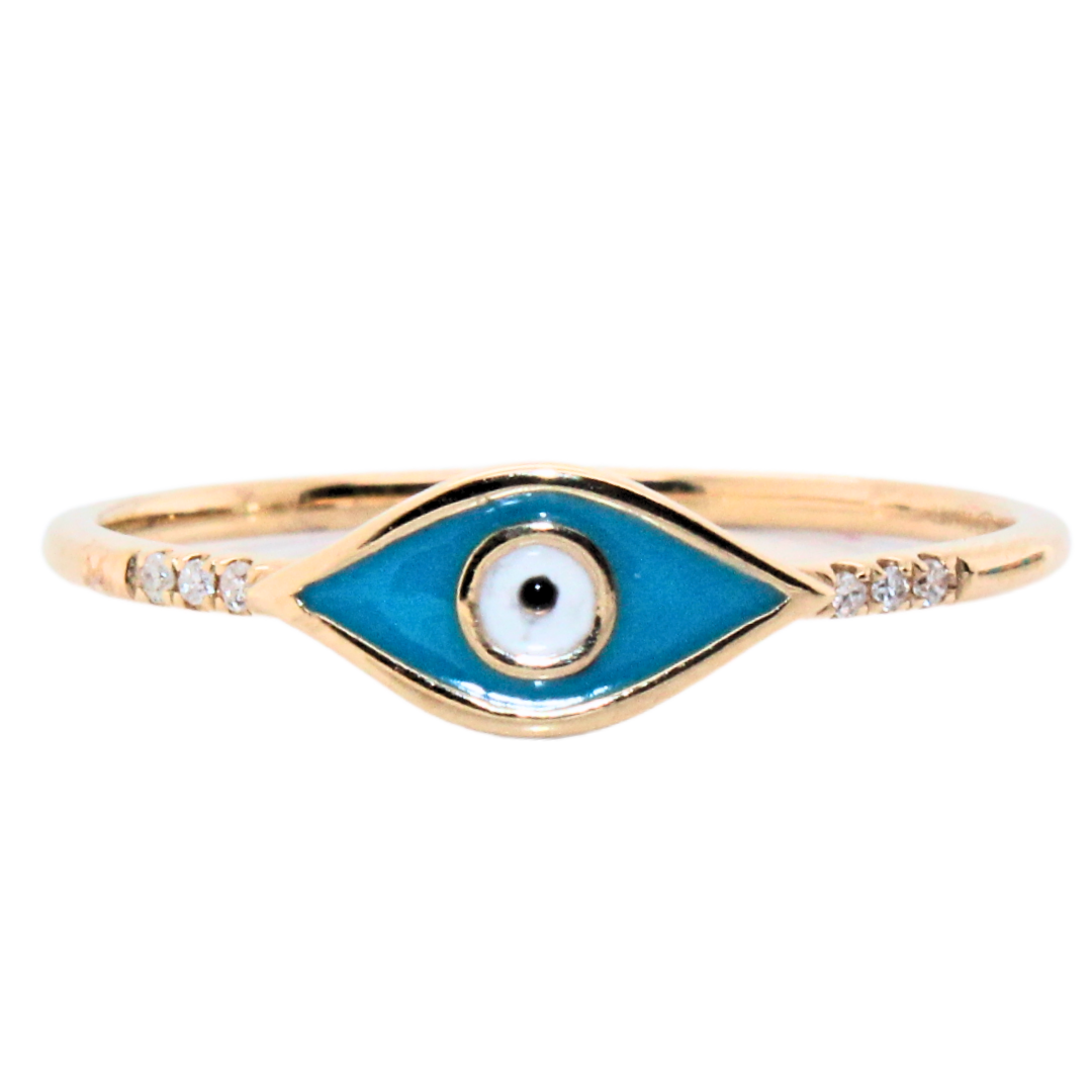 14k Yellow Gold Evil Eye Diamond Ring 0.02Cts