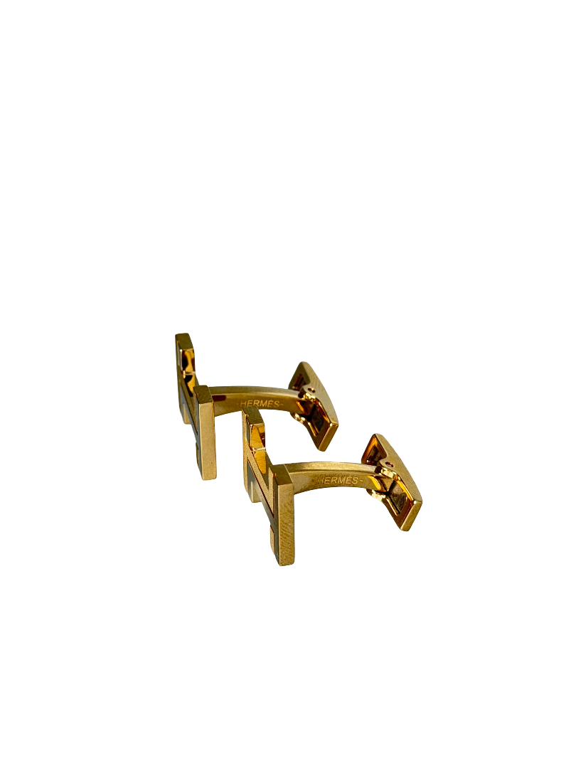 Hermes H Au Carre Gold Plated Cufflinks