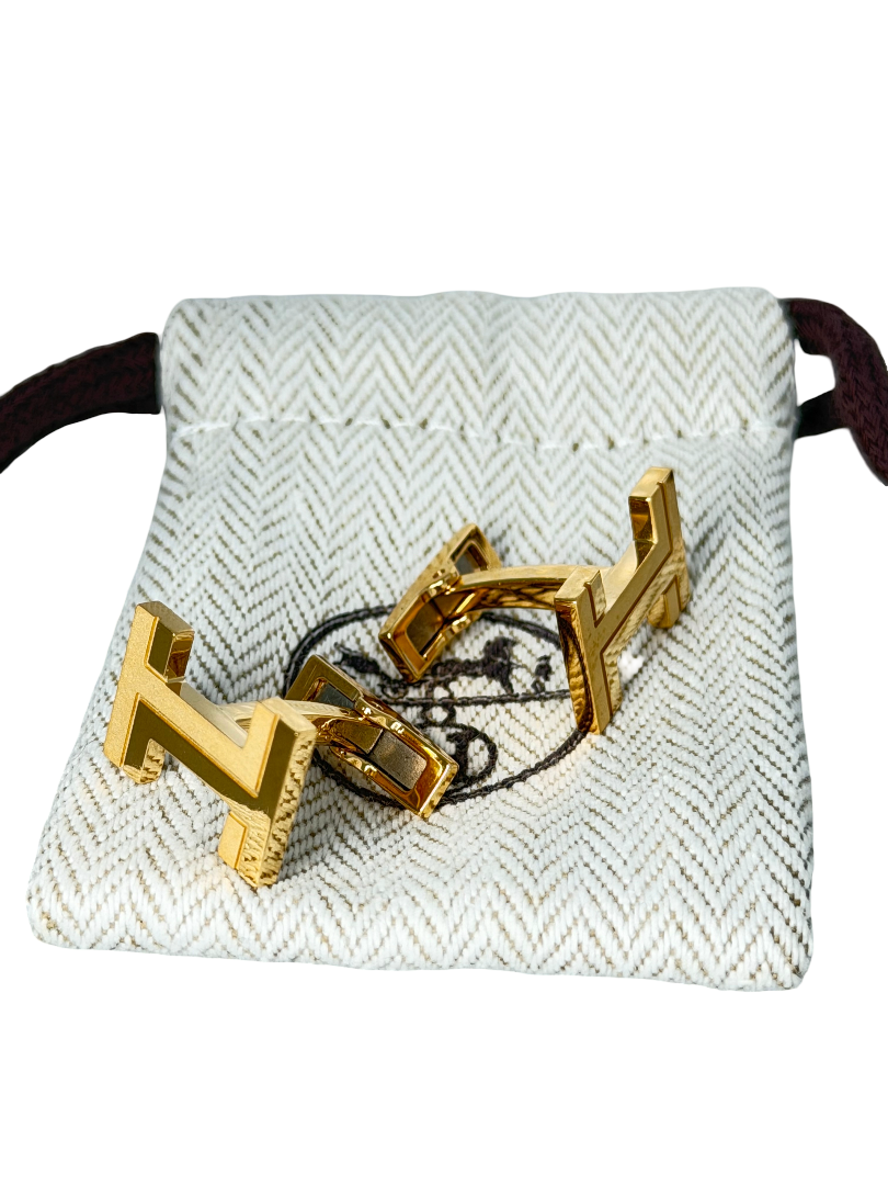 Hermes H Au Carre Gold Plated Cufflinks