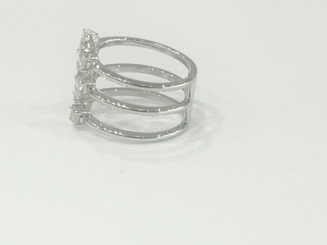 18K White Gold gravity Full Three Stack Fashion Ring 0.73 Carats