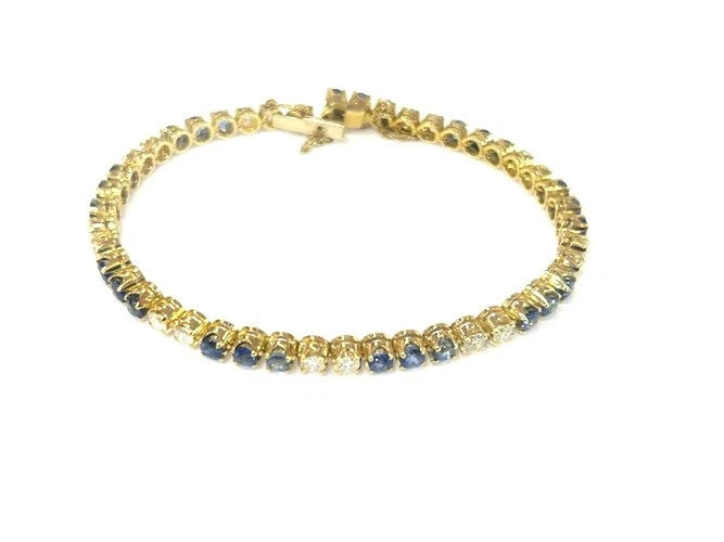 18KYG Diamond & Sapphire Tennis Bracelet 5.68CTW