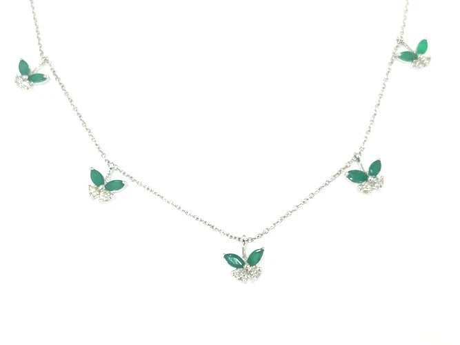 14KWG Emerald & Diamond Butterfly Necklace 1.14CTW