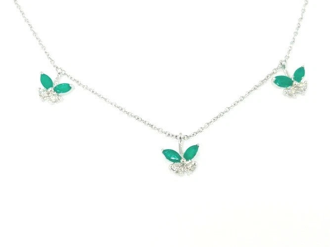 14KWG Emerald & Diamond Butterfly Necklace 1.14CTW