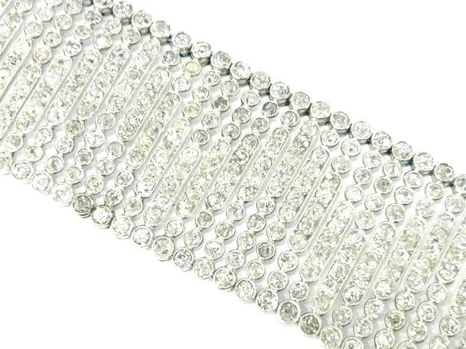 1920's Art-Deco Platinum Bezel-Set Diamond Bracelet Apx.18.00 Carat Total Weight