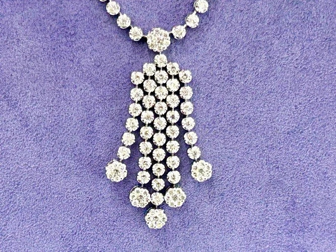 14K White Gold Diamond Waterfall Drop Necklace 4.81 Carats