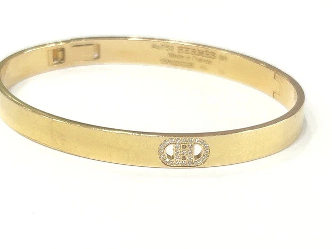 Hermes' 18K Rose Gold H d'Ancre Bracelet with Diamonds 0.07 Carats Small Model