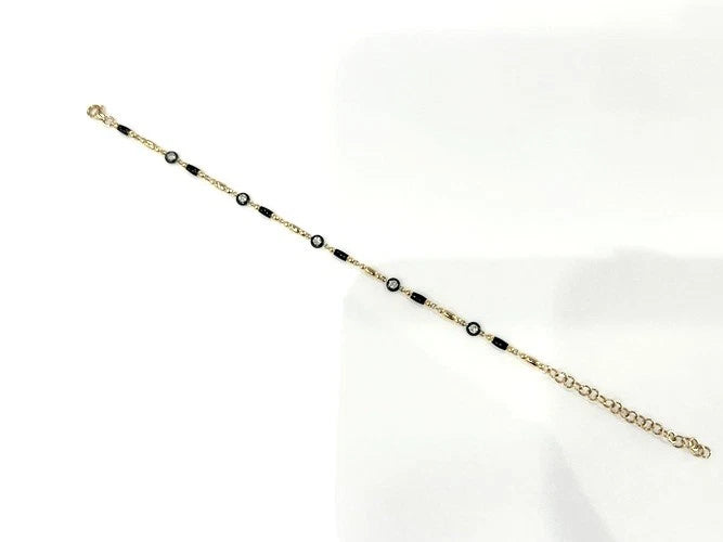 14K Yellow Gold Diamond & Black Enamel Bracelet 0.33 Carats