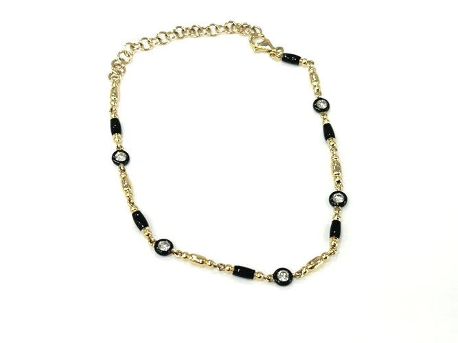 14K Yellow Gold Diamond & Black Enamel Bracelet 0.33 Carats
