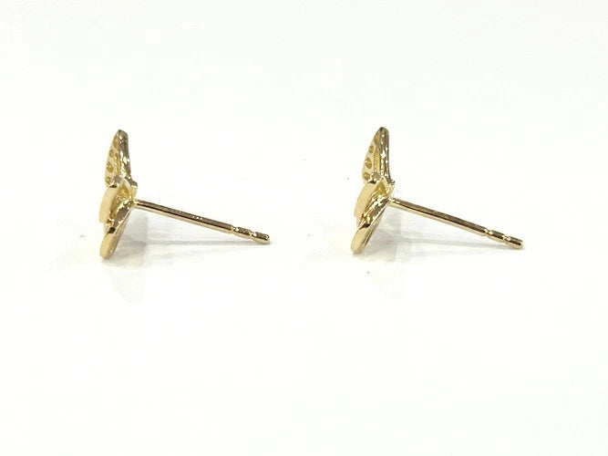 14K Yellow Gold Butterfly Diamond Stud Earrings 0.04 Carats