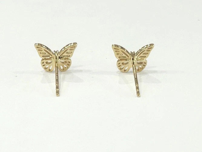 14K Yellow Gold Butterfly Diamond Stud Earrings 0.04 Carats