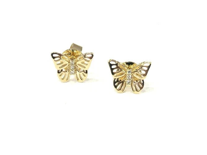 14K Yellow Gold Butterfly Diamond Stud Earrings 0.04 Carats