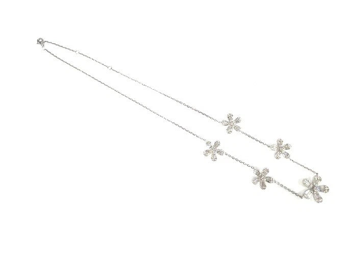 18K White Gold Five Flower Diamond Station Necklace 3.65 Carats