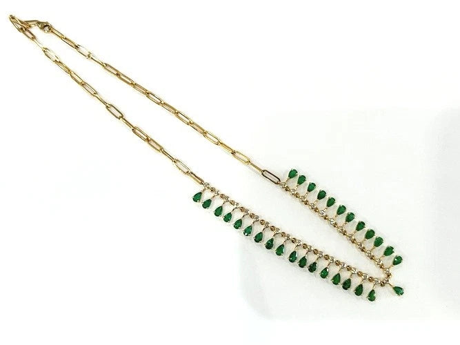 14K Yellow Gold Emerald & Diamond Drop Necklace 6.65 Carat Total Weight