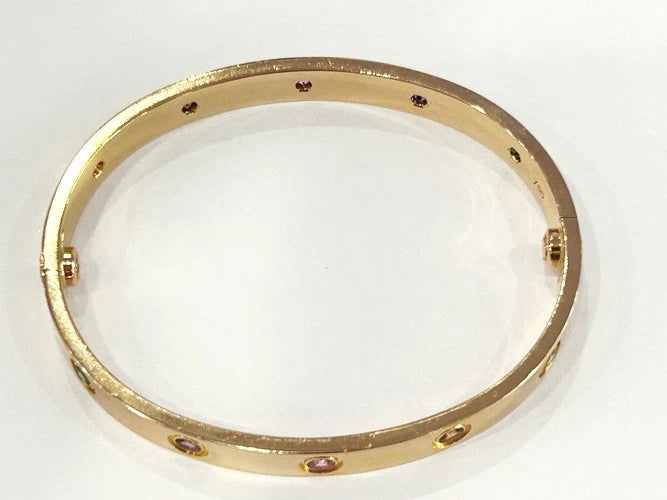 Cartier 18K Rose Gold Rainbow Multi-Color Gemstone Love Bracelet Size 16 W/Box
