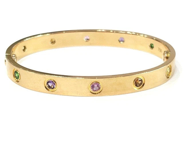 Cartier 18K Rose Gold Rainbow Multi-Color Gemstone Love Bracelet Size 16 W/Box