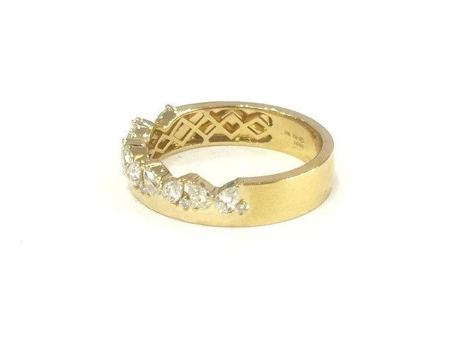 18K Yellow Gold Pear & Round Diamond Gold Wide Band Ring 0.54 Carat Total Weight