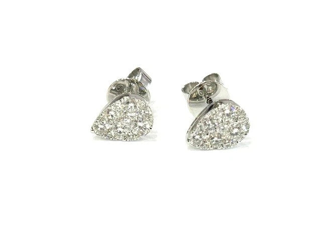 18K White Gold Diamond Cluster Pear Shape Stud Earrings 0.89 Carats