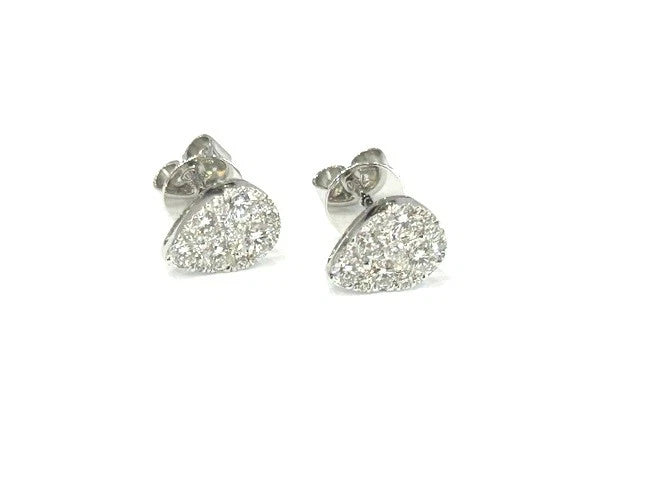 18K White Gold Diamond Cluster Pear Shape Stud Earrings 0.89 Carats