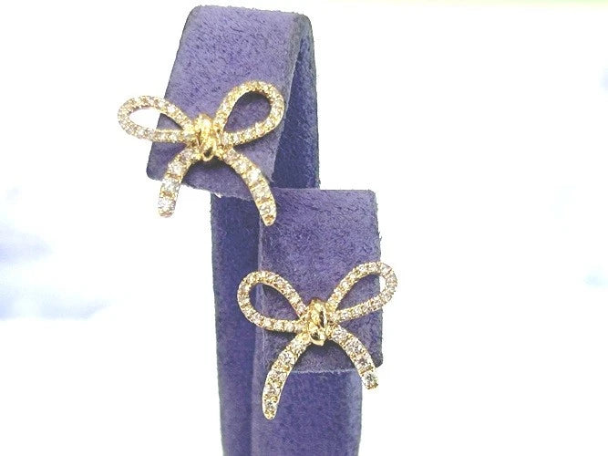 18K Yellow Gold Diamond Accent Bow Earrings 0.61 Carats