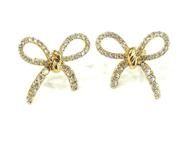 18K Yellow Gold Diamond Accent Bow Earrings 0.61 Carats