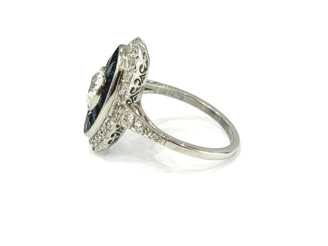 Platinum Sapphire & Diamond Vintage Style Ring 1.10 Carats