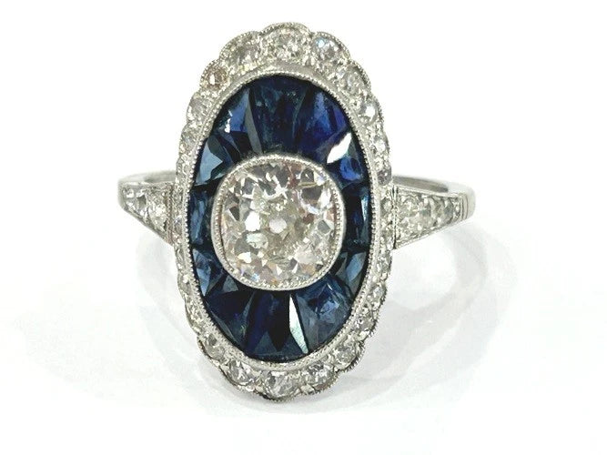 Platinum Sapphire & Diamond Vintage Style Ring 1.10 Carats