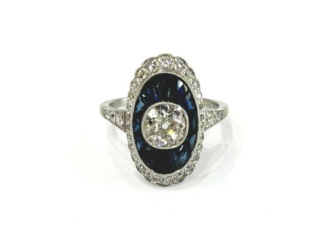 Platinum Sapphire & Diamond Vintage Style Ring 1.10 Carats