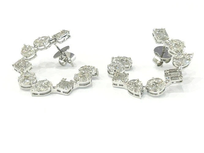 18K White Gold Multi-Shaped Diamond Hoop Earrings 4.07 Carats