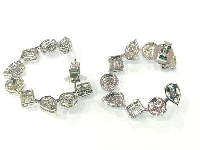 18K White Gold Multi-Shaped Diamond Hoop Earrings 4.07 Carats