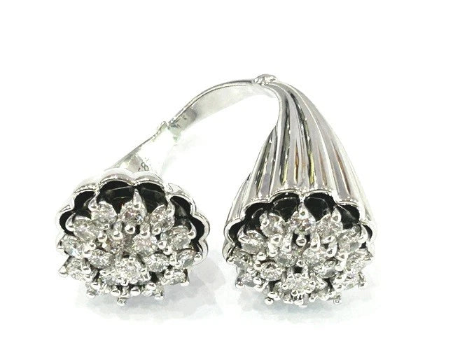 14K White Gold Diamond Cluster 2 Flower Shaped By Pass Ring 2.00 Carats