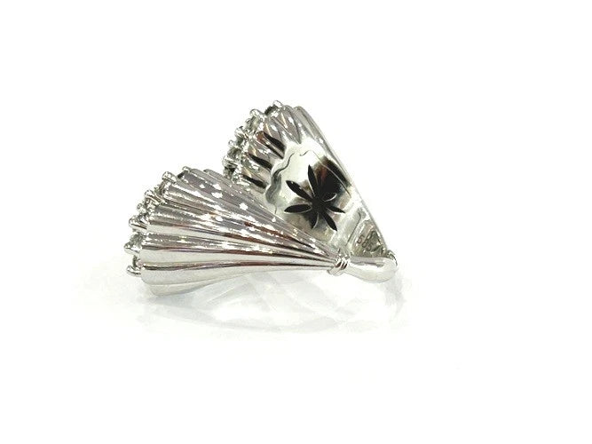 14K White Gold Diamond Cluster 2 Flower Shaped By Pass Ring 2.00 Carats