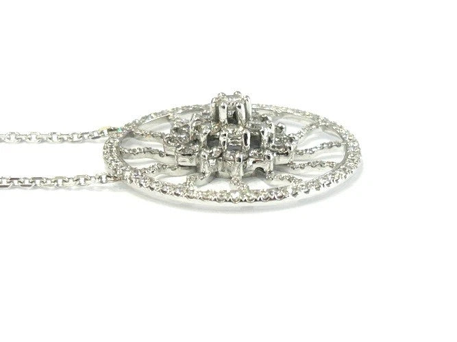 14K White Gold Sparkling Diamond Sunburst Pendant Necklace 2.00 Carats