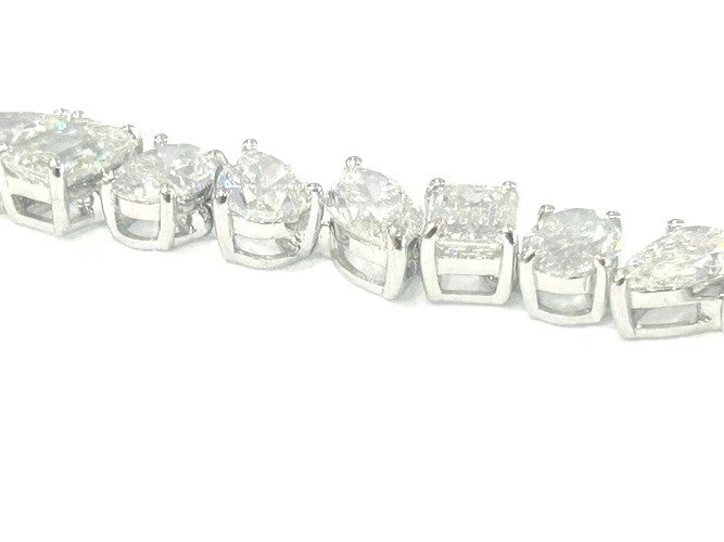 18K White Gold Multi-Shaped Diamond Tennis Bracelet 20.74 Carats