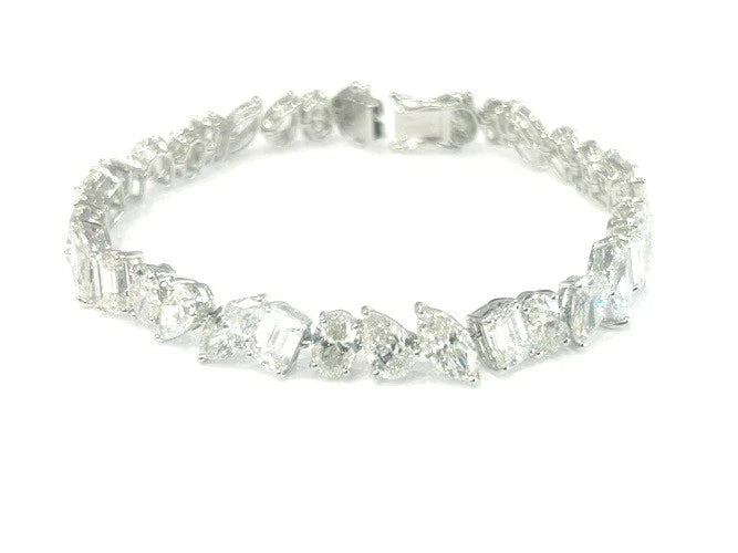 18K White Gold Multi-Shaped Diamond Tennis Bracelet 20.74 Carats