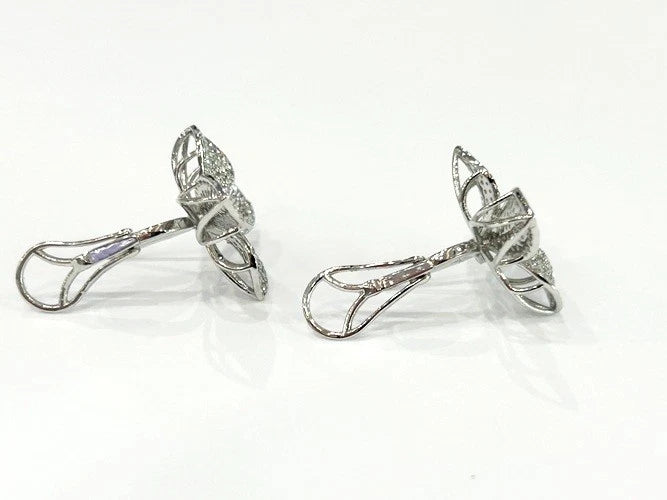 18K White Gold Pave' Diamond Orchid Stud Earrings 1.92 Carats