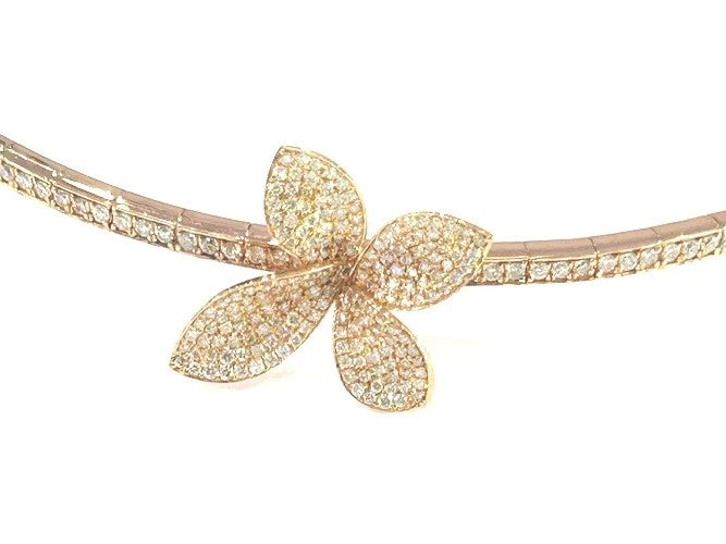 18K Rose Gold Petite Garden Diamond Flower Choker Necklace 2.87 Carats