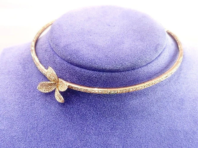 18K Rose Gold Petite Garden Diamond Flower Choker Necklace 2.87 Carats