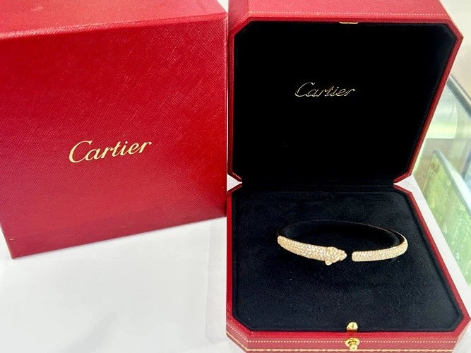 Cartier 18K Rose Gold Panthere' De Cartier Bracelet Half Paved Small Model SZ 18