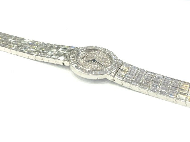Chopard 18K White Gold All Factory Baguette Diamond Watch W/ Box