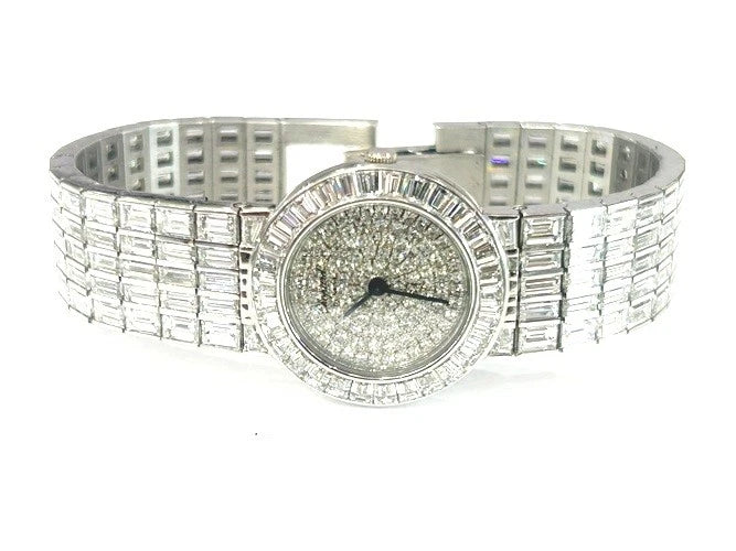 Chopard 18K White Gold All Factory Baguette Diamond Watch W/ Box