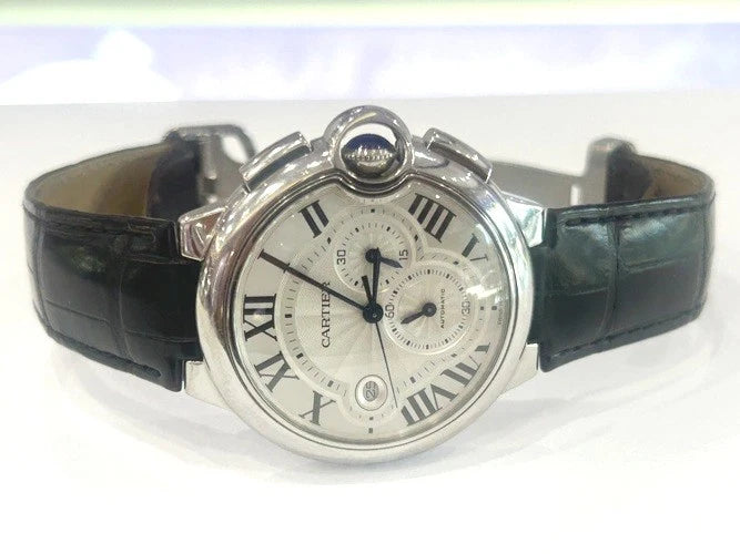 Cartier Stainless Steel Bleu Chronograph Roman Numeral Dial #3567 Watch