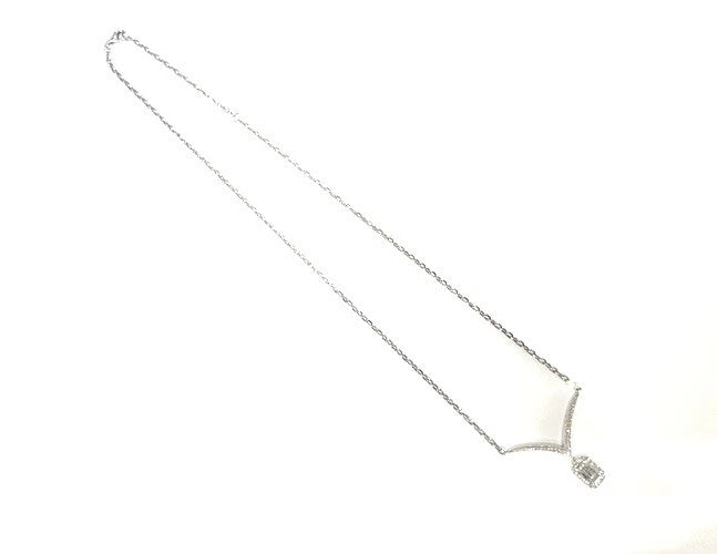18K White Gold Diamond Chevron Necklace with Diamond Solitaire Dangle 1.33 CTW