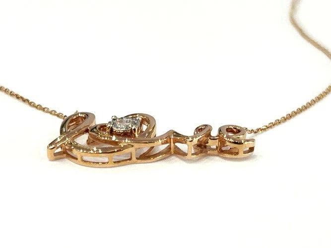 14K Rose Gold Cursive Love Single Diamond Necklace 0.10 Carats