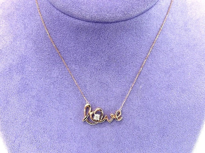 14K Rose Gold Cursive Love Single Diamond Necklace 0.10 Carats