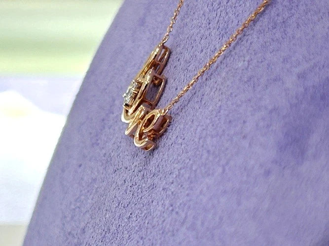14K Rose Gold Cursive Love Single Diamond Necklace 0.10 Carats