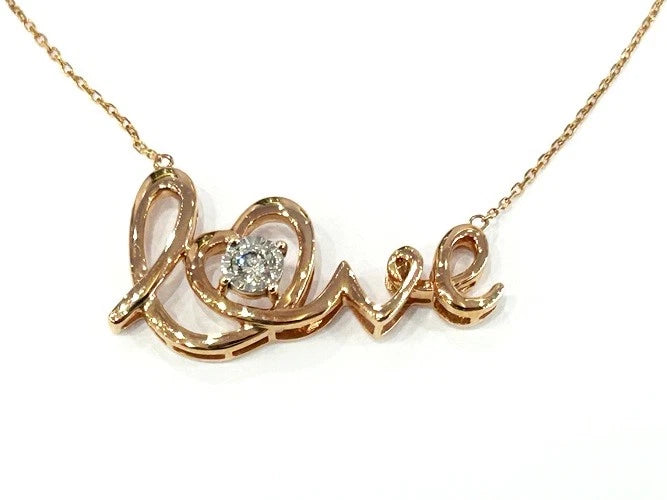 14K Rose Gold Cursive Love Single Diamond Necklace 0.10 Carats