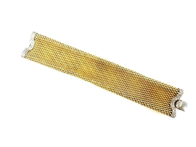 14k Yellow Gold Diamond End Mesh Cuff Bracelet Approximately 1.25 to 1.50 Carats